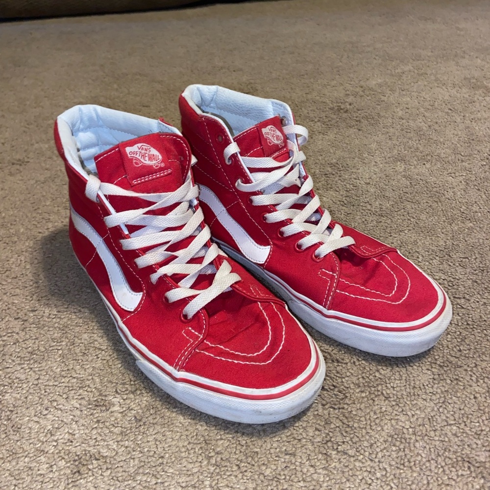 Red Vans High Tops Mens Size 9